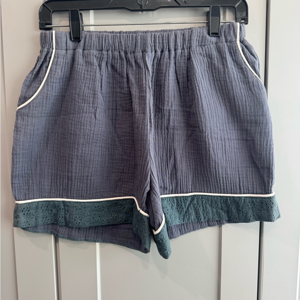 POL Women's Slate Blue High-Waist Cotton Shorts with Teal Trim